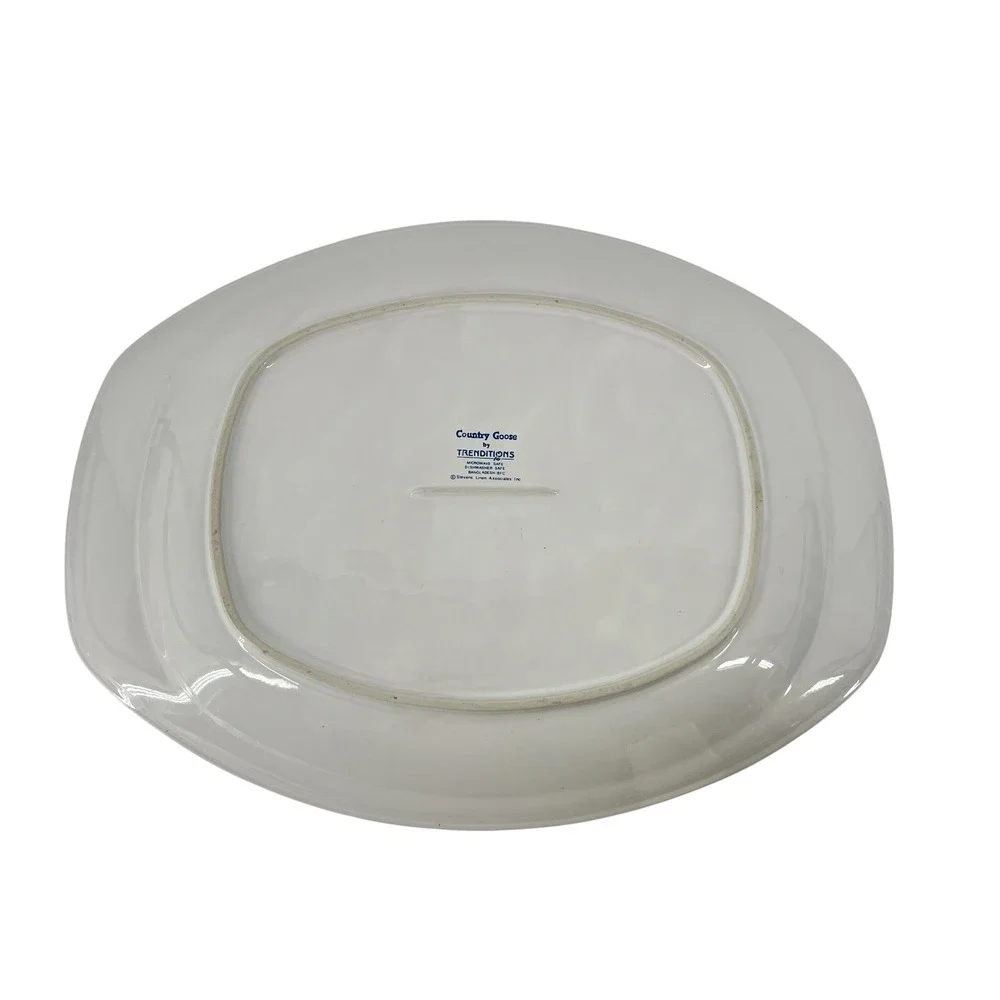 Vintage Country Goose by Trenditions Oval Serving Platter Blue White Farmhouse